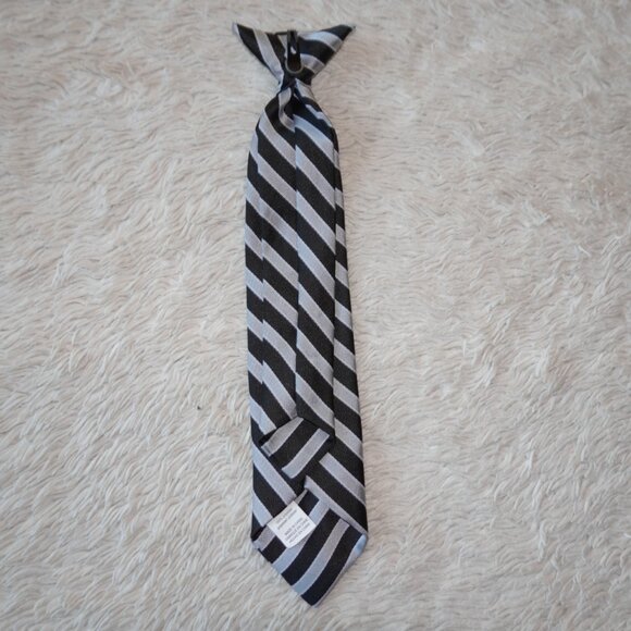 Boys Clip-On Neck Tie, Black and Silver Striped, 11" length, 2.25" width - Picture 2 of 2